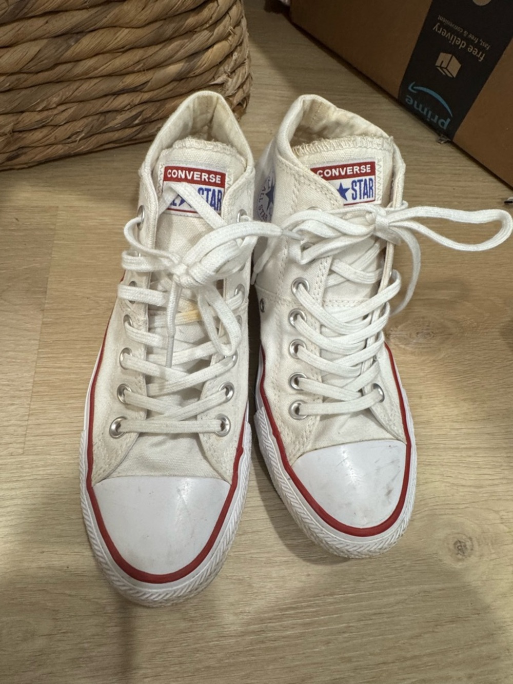 Converse White low/mid Top Sneakers with Red Accent